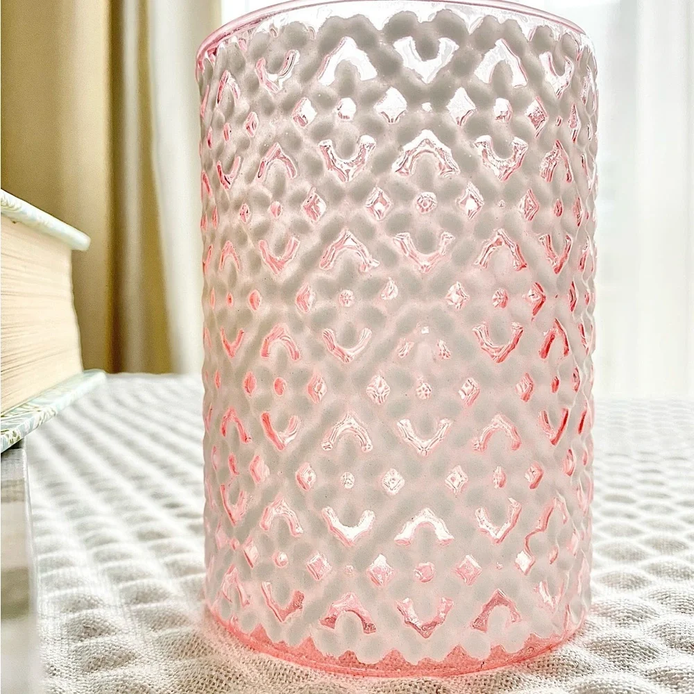 New Pink Cottage Ditsy Floral Glass Votive Tea Light Candle Holder 4” x 3”
